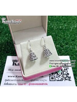 ต่างหูเงินแท้ แบบคล้อง งานลงยา ระฆังเงินแท้ กว้าง 1 ซม. สูง 1 ซม.