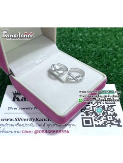ต่างหูห่วงเงินแท้ ประดับเพชร อินฟินิตี้ หน้ากว้าง 1.1 ซม. สูง 5 มิล ห่วงกว้าง 1.2 ซม.