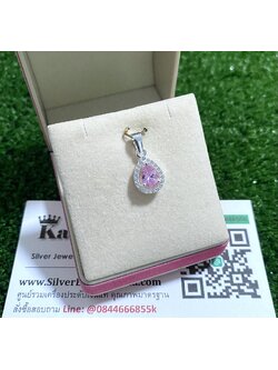 จี้เงินแท้ ประดับเพชร ทรงหยดน้ำ กว้าง 9 มิล สูง 1.1 ซม.