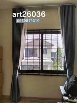 เหล็กดัดหน้าต่าง สไตล์โมเดิร์น กรอบสีดำพร้อมผ้าม่านยอดฮิต
