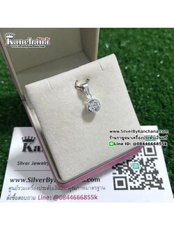 จี้เงินแท้ ประดับเพชร กลม ขอบเงิน กว้าง 6 มิล