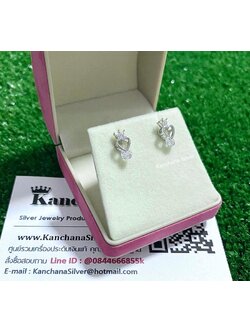 ต่างหูเงินแท้ ประดับเพชร มงกุฎหัวใจ สูง 1 ซม. หน้ากว้าง 5 มิล สวยๆ มาแล้วจ้า