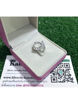 ต่างหูห่วงเงินแท้ ประดับเพชร หนา 2 มิล กว้าง 1.2 ซม.