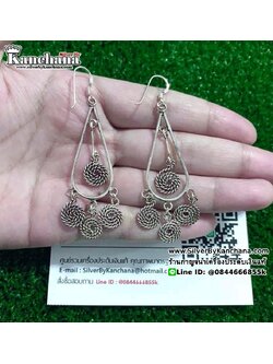 ต่างหูเงินแท้ แบบคล้อง งานลงยา สูง 5.5 ซม. หน้ากว้าง 2.6 ซม.