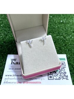 ต่างหูเงินแท้ แมลงปอ ประดับเพชร ขนาด 8 มิล