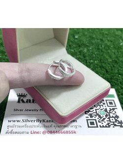 ต่างหูห่วงเงินแท้ ประดับเพชร หนา 2 มิล กว้าง 1.4 ซม.
