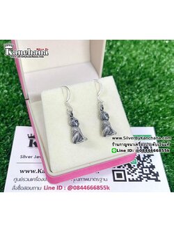 ต่างหูเงินแท้ แบบคล้อง งานลงยา รูปแมว กว้าง 7 มิล สูง 1.4 ซม.