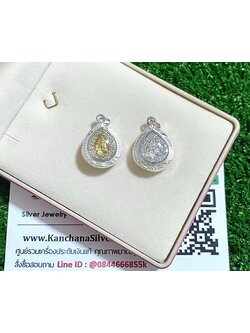 จี้เงินแท้ พระพุทธชินราช ประดับเพชร ขนาดประมาณเหรียญ 50 สตางค์