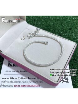 สร้อยข้อมือเงินแท้ ลายสี่เสา มีกระพรวน หนา 2 มิล ยาว 6.5 - 6.8 นิ้ว