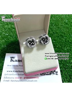 ต่างหูเงินแท้ งานลงยา ดอกไม้ ขนาด 1.5 ซม.