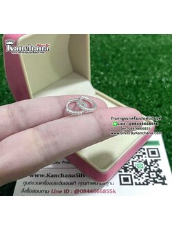 ต่างหูห่วงเงินแท้ ประดับเพชร กว้าง 1 ซม. หนา 1 มิล