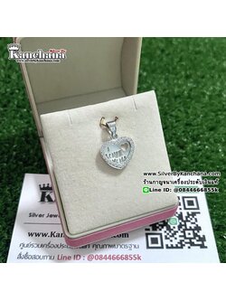 จี้เงินแท้ ประดับเพชร รูปหัวใจ กว้าง 1.4 ซม.