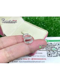 ต่างหูห่วงเงินแท้ ประดับเพชร หนา 2 มิล ห่วงกว้าง 1.1 ซม.