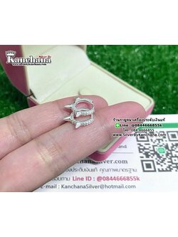 ต่างหูห่วงเงินแท้ ประดับเพชร หนา 1.5 มิล ห่วงกว้าง 1 ซม. งานสวยๆ