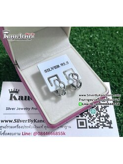 ต่างหูห่วงเงินแท้ งานลงยา อินฟินิตี้ หน้ากว้าง 5 มิล ห่วงกว้าง 1.2 ซม.