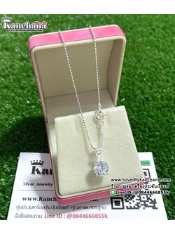 สร้อยคอเงินแท้ ลายบอลตัดเงา หนา 1 มิล ยาว 16 - 18 นิ้ว , จี้เงินแท้ ประดับเพชร ขนาด 8 มิล ดูราคาสินค้า คลิกที่นี่