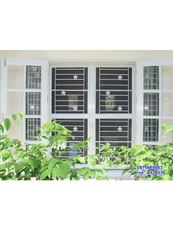 เหล็กดัดพร้อมมุ้งลวด ลายดอกไม้ มินิมอล น่ารัก