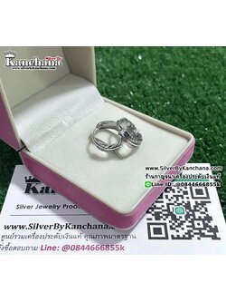 ต่างหูห่วงเงินแท้ งานลงยา ลายขนนก หน้ากว้าง 4 มิล ห่วงกว้าง 1.4 ซม.