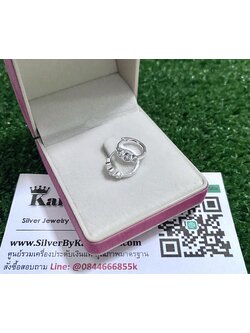 ต่างหูห่วงเงินแท้ ประดับเพชร หนา 3 มิล กว้าง 1.2 ซม.