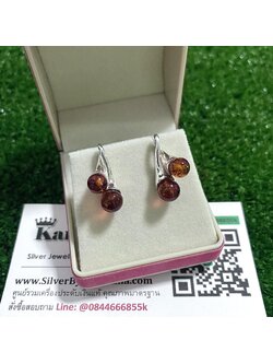 ต่างหูเงินแท้ ประดับอำพันแท้ สูง 2.2 ซม. กว้าง 1 ซม.