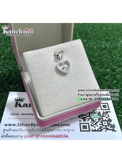 จี้เงินแท้ ประดับเพชร รูปหัวใจ กว้าง 1.1 ซม.