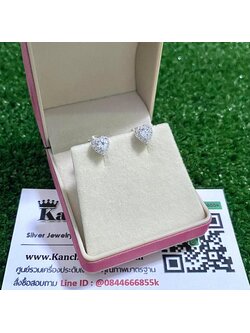 ต่างหูเงินแท้ ประดับเพชร หัวใจ ขนาด 6 มิล งานสวยๆ