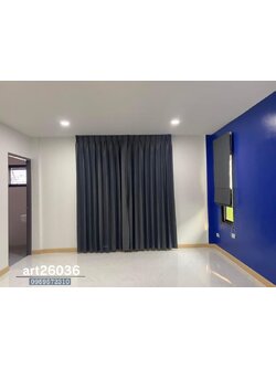 ติดตั้งผ้าม่านจีบ ผ้าม่านพับ โทนสีเทาเข้ม