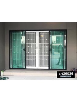 เหล็กดัดสีอบขาว สไตล์คลาสสิค เรียบง่าย กระจกสีฟ้า บานเลื่อน สวยๆ