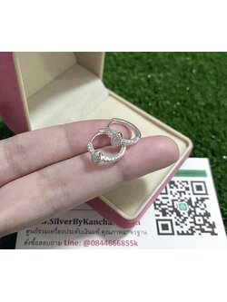 ต่างหูห่วงเงินแท้ ประดับเพชร ห่วงกว้าง 1.4 ซม. หน้ากว้าง 6 มิล