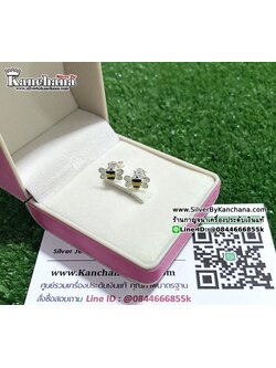 ต่างหูเงินแท้ ลงยาสี ผึ้งเงินแท้ ขนาด 9 มิล