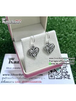 ต่างหูเงินแท้ แบบคล้อง งานลงยา หัวใจ กว้าง 1.4 ซม.