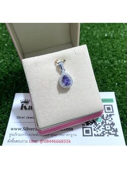 จี้เงินแท้ ประดับเพชร ทรงหยดน้ำ กว้าง 9 มิล สูง 1.1 ซม.