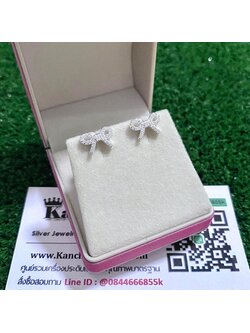 ต่างหูเงินแท้ ประดับเพชร รูปโบว์ กว้าง 1.2 ซม. สูง 7 มิล สวยๆ สนใจสอบถามได้จ้า