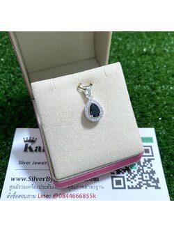 จี้เงินแท้ ประดับเพชร ทรงหยดน้ำ กว้าง 9 มิล สูง 1.1 ซม.