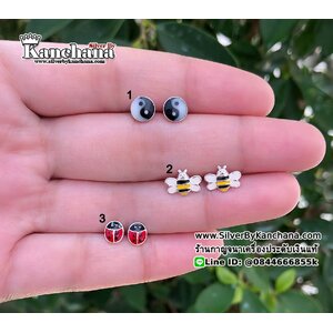 ต่างหูเงินแท้ แบบแป้น งานลงยาสี