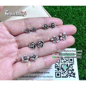 ต่างหูเงินแท้ แบบแป้น งานลงยา