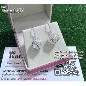 ต่างหูเงินแท้ แบบคล้อง งานเงินล้วน