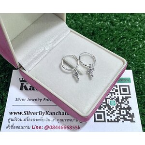 ต่างหูเงินแท้ แบบห่วง ห้อยตุ้งติ้ง เพชร