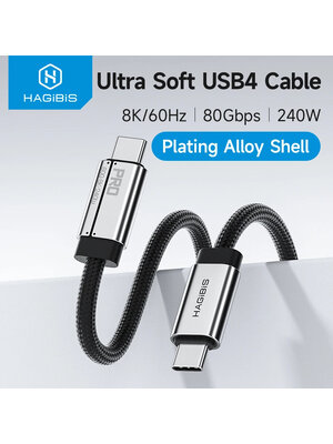 Hagibis UC4X USB4 V2 Cable, Super Soft 80Gpbs 240W 8K@60Hz USB C to Type-C Fast Charging Cable Thunderbolt4 5