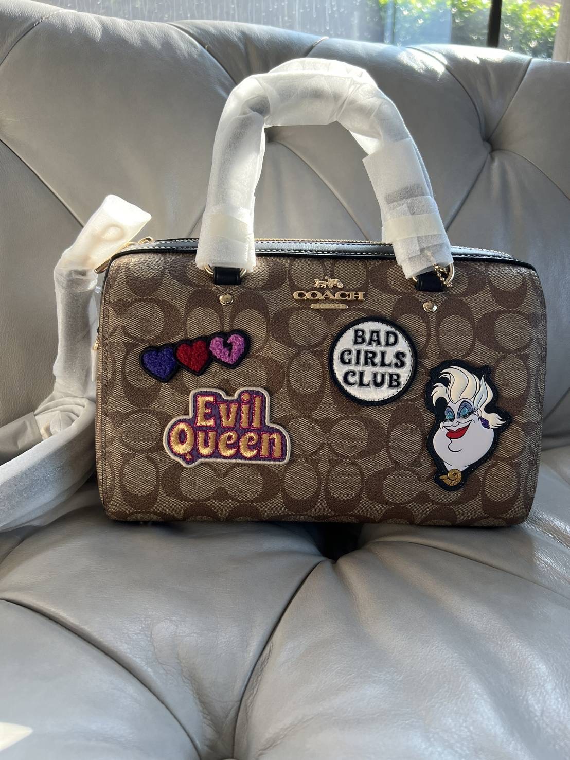 New Coach Disney X Coach Rowan Satchel In Signature Canvas With Patches