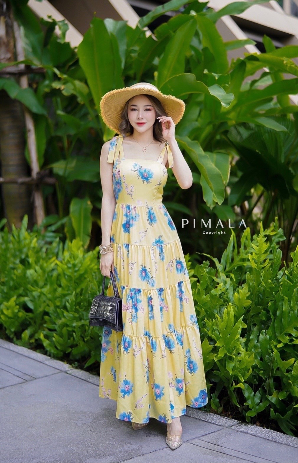 Maxi Dress สายผูกโบว์ปรับระดับได้