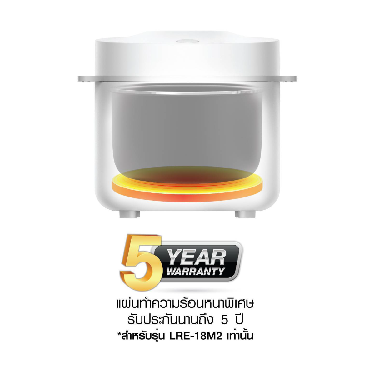 หม้อหุงข้าวไฟฟ้า 1.8 ลิตร มินิมอล หม้อในหนา 6 ชั้น Lucky Flame รุ่น LRE18M2