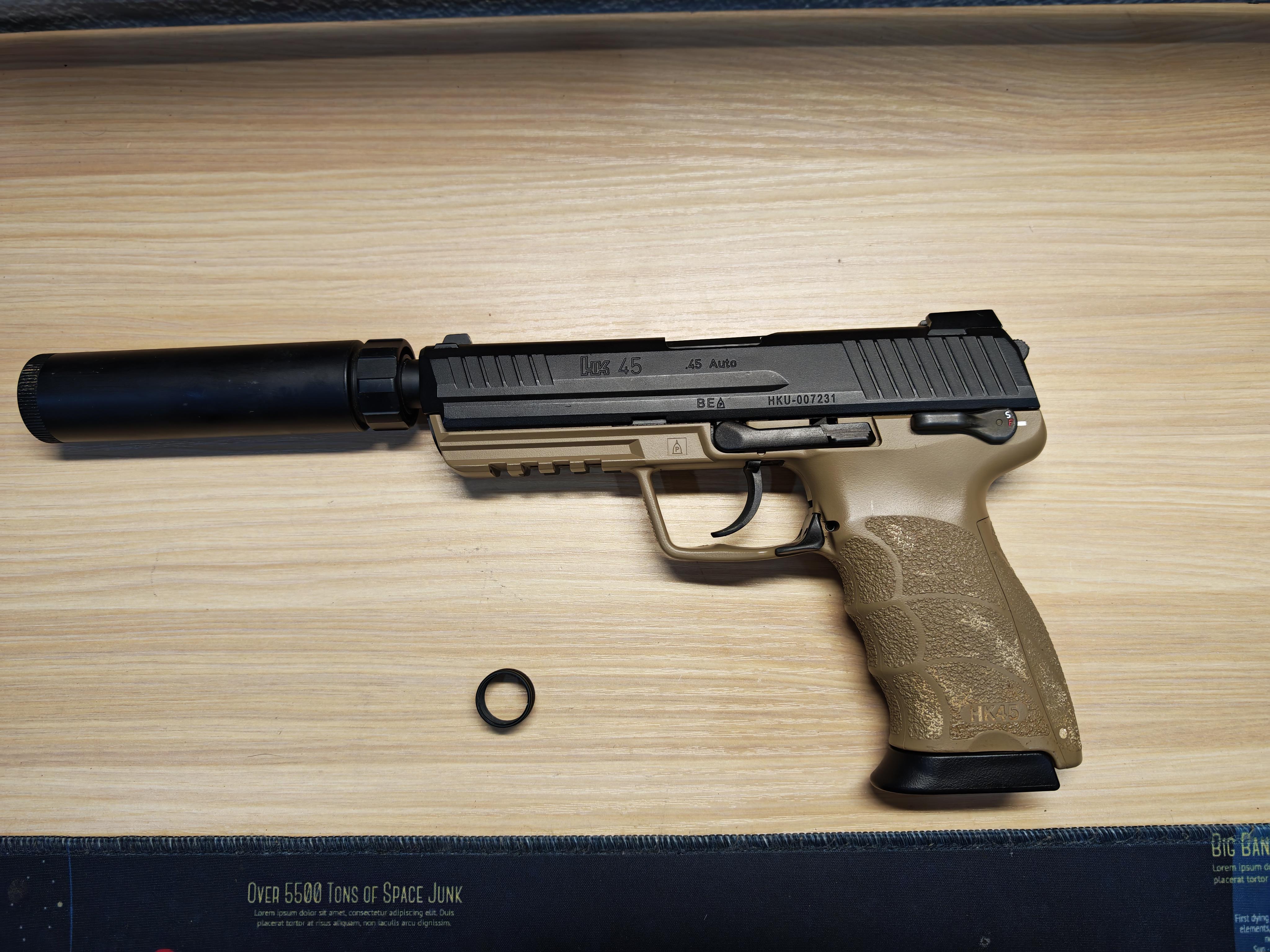 Tokyo Marui HK45 Tactical Two Tone + เก็บเสียง GBB BB Gun บีบีกัน แบบแก๊ส ปืนอัดลม มือสอง Airsoft Gun