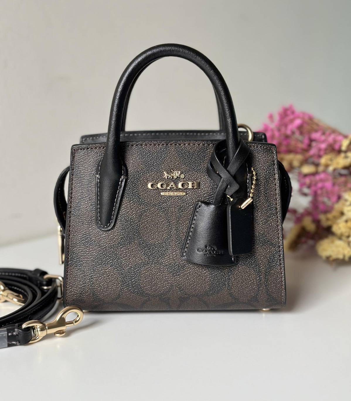 โปร Coach Andrea Mini Carryall In Signature Canvas ขนาด 6" (L) x 4 1/2" (H) x 3 1/4" (W)
