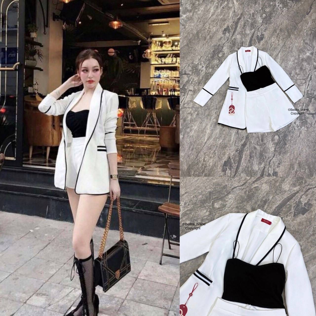 เซ็ตสูทขาวดำ 3 ชิ้น Size S