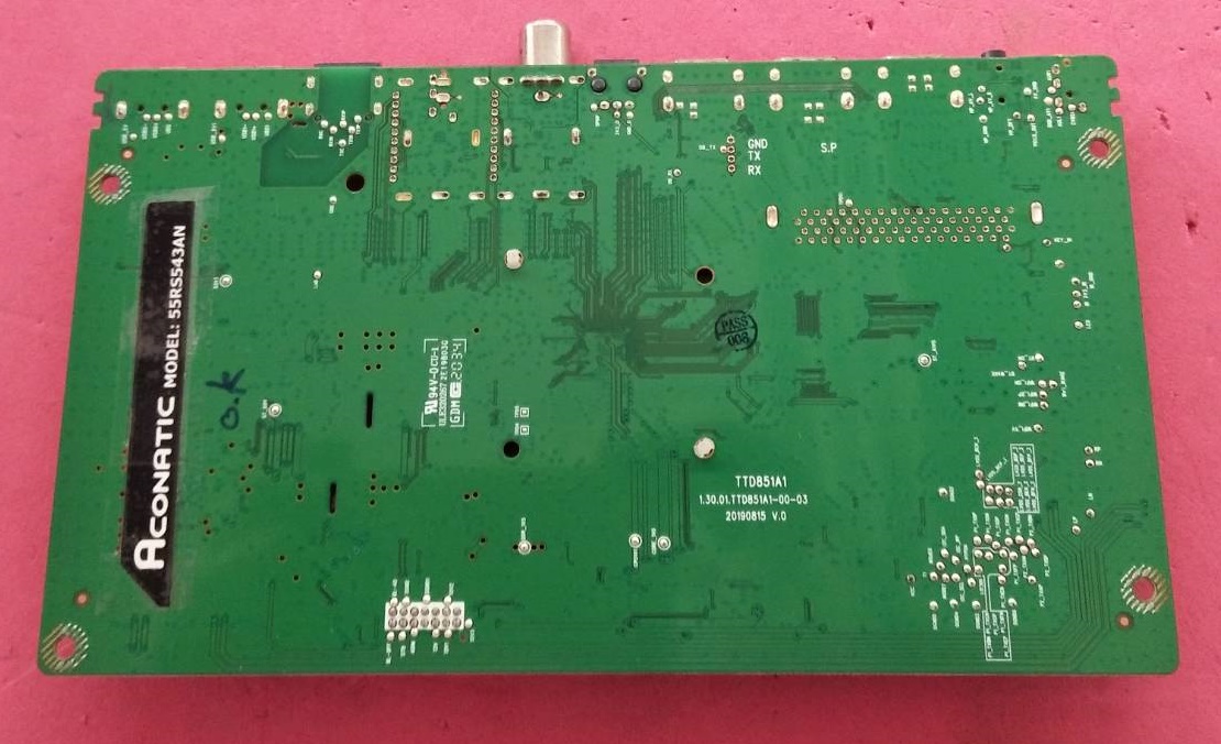 เมนบอร์ดทีวีอะโคเนติค(ACONATIC) มือสองพร้อมใช้งาน รุ่น55RS543AN พาร์ทบอร์ด TTD851A1 พาร์ทสติ๊กเกอร์บอร์ด 02-MART2851-TA22 ทีบาร์ ST5461D13-2