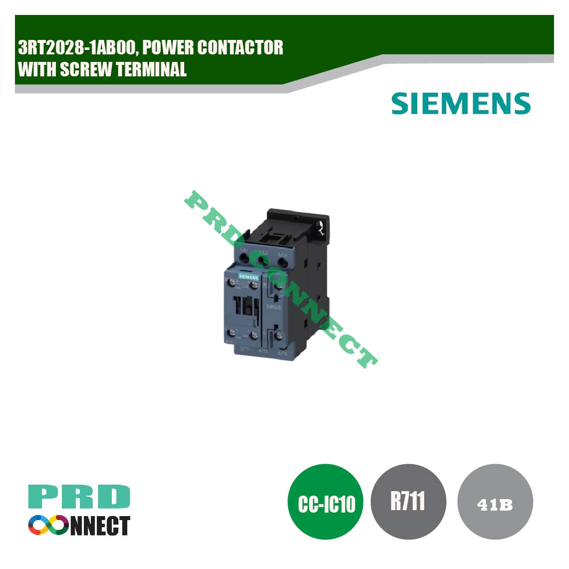 3RT2028-1AB00, POWER CONTACTOR WITH SCREW TERMINAL, SIEMENS