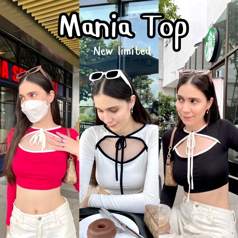 🌹Mania Top🌹 เสื้อครอปแขนยาวผูกหน้า งานดีเทลสุด น่ารักสายฝอเบาๆ สวยใส่ง่าย ไม่อึดอัด