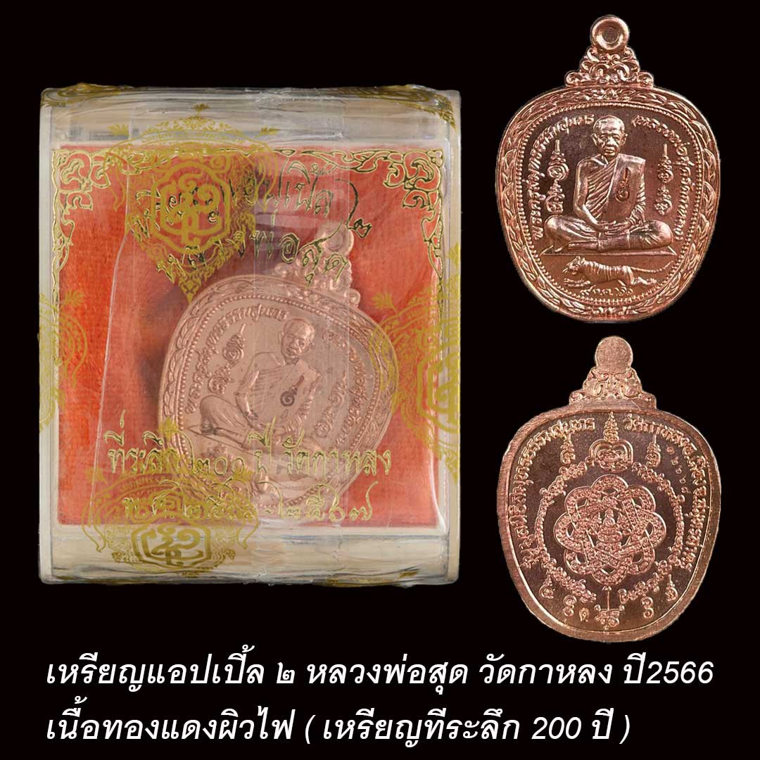 เหรียญหลวงพ่อสุด วัดกาหลง รุ่นแอปเปิ้ล2 ปี2566 เนื้อทองแดงผิวไฟ ยังไม่แกะซีล