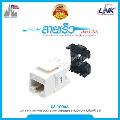 CAT 6 RJ45 Slim White JACK ( 5 Color Changeable ) ตัวเมีย CAT6 เปลี่ยนสีได้ 5 สีมีฝาครอบ